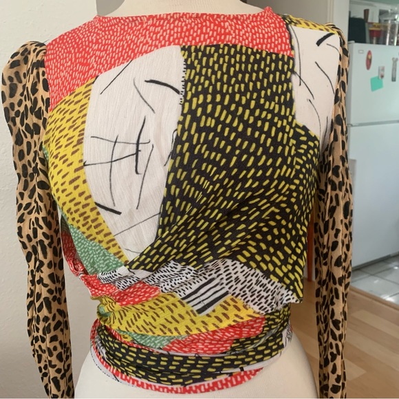 blink London Multicolored long sleeved faux wrap top w wrap tie sash at hem - Picture 8 of 16